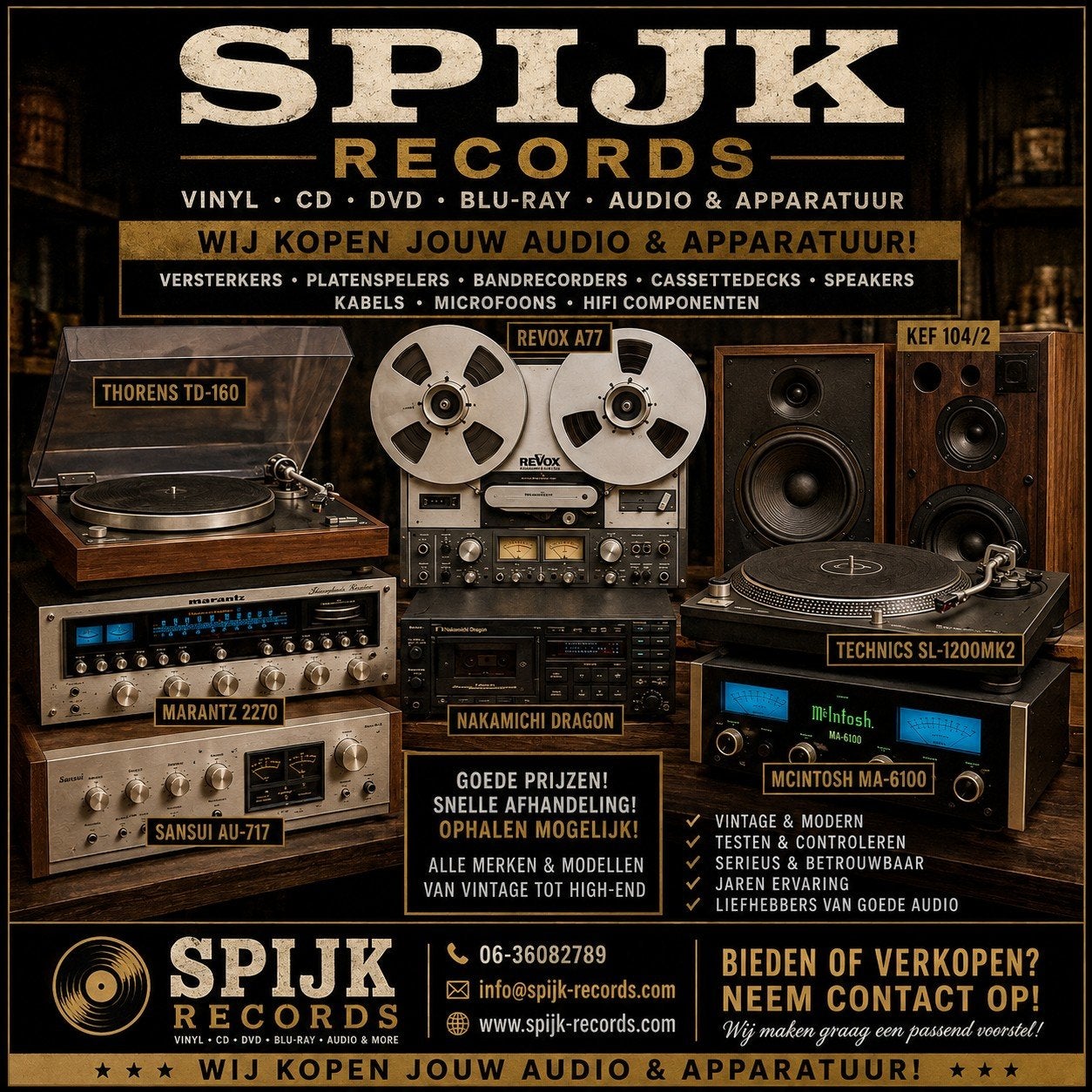 Gezocht: Vintage & High-End Audio Apparatuur - Spijk-Records, Ophalen, Gebruikt, Onbekend, Onbekend