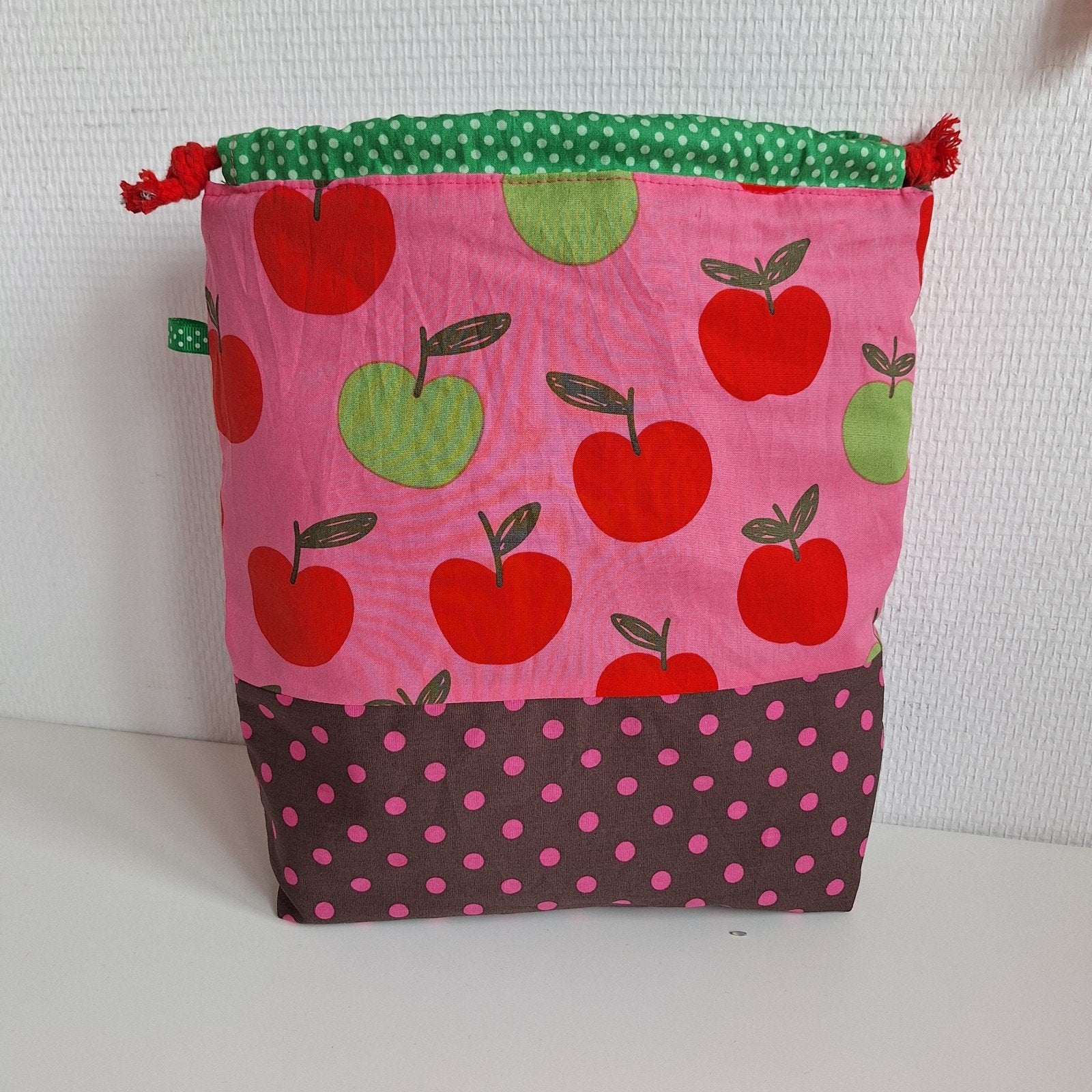projectbag roze met appels en bruin met roze stip 27x27, Sieraden, Tassen en Uiterlijk, Ophalen of Verzenden, Nieuw, Bruin, Dame