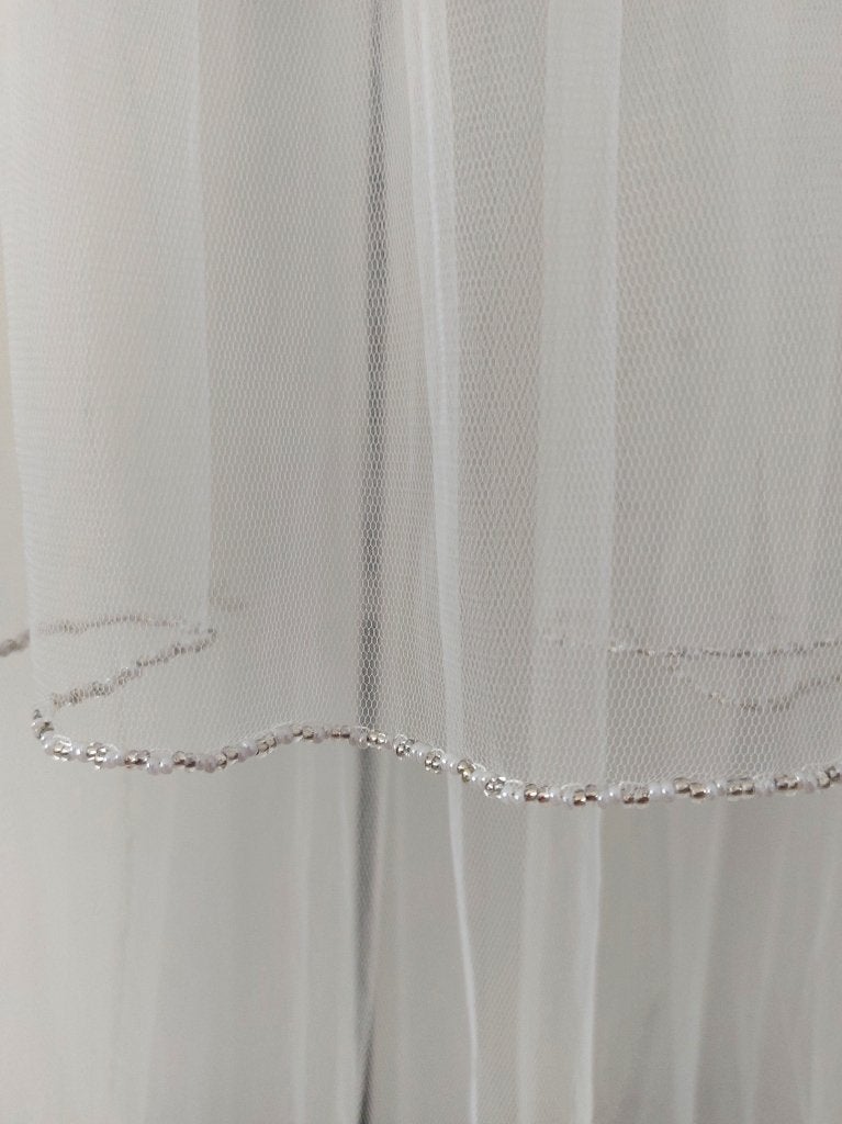 Bruidssluier ivoor 67/93 cm, Ophalen of Verzenden, Zo goed als nieuw, Beige, Accessoires