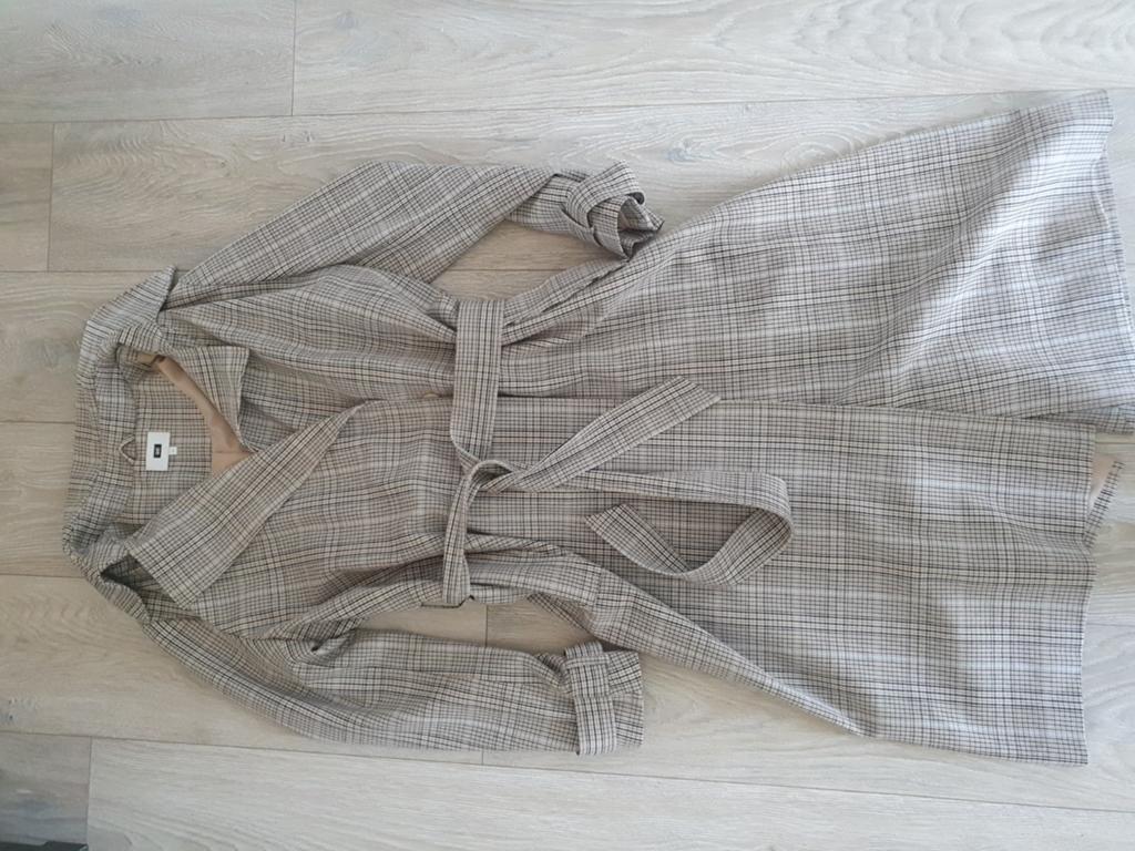 Nieuwe WE geruite lange mantel - Maat L, WE, Beige, Maat 42/44 (L), Nieuw