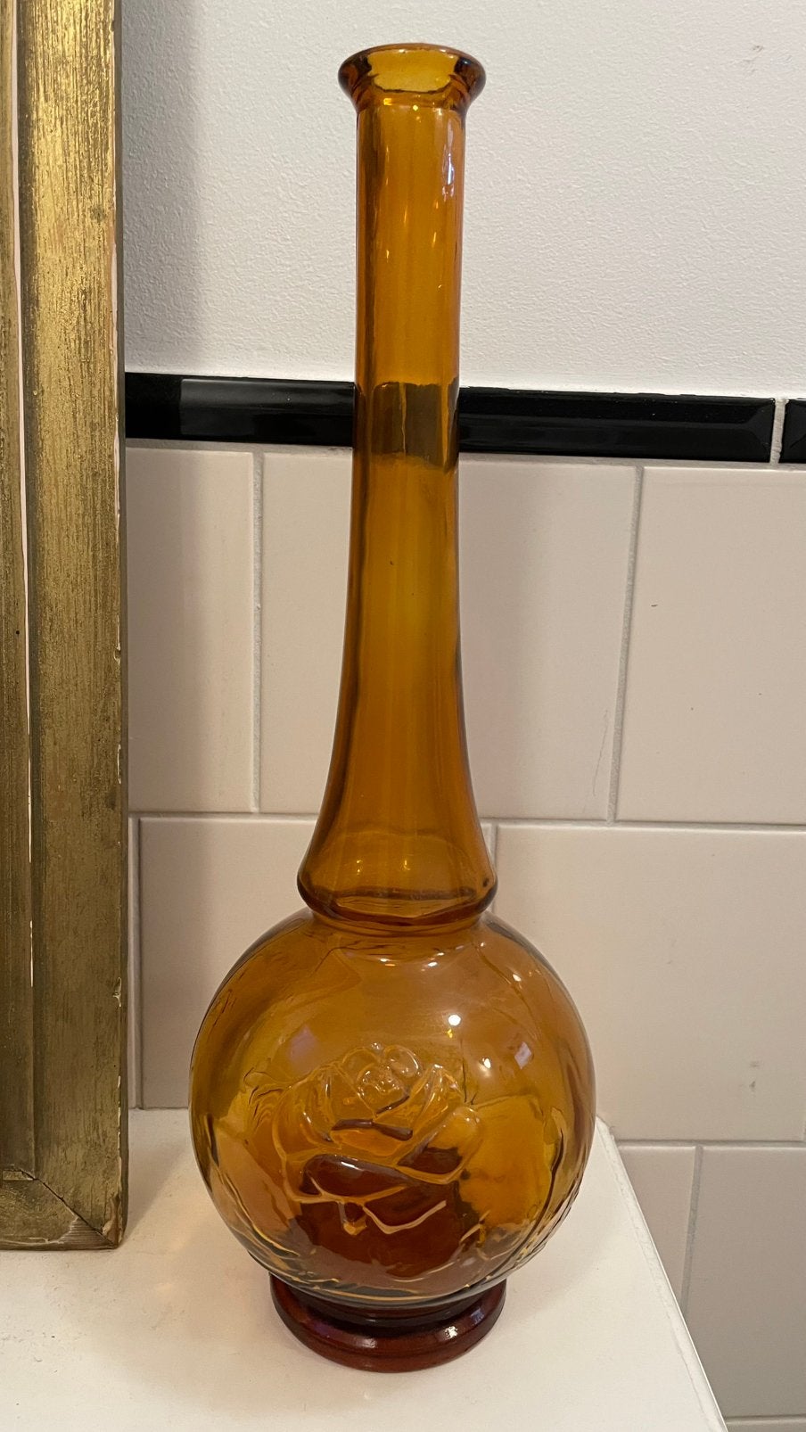 Empoli Italy amber glas vaas genie bottle, Ophalen