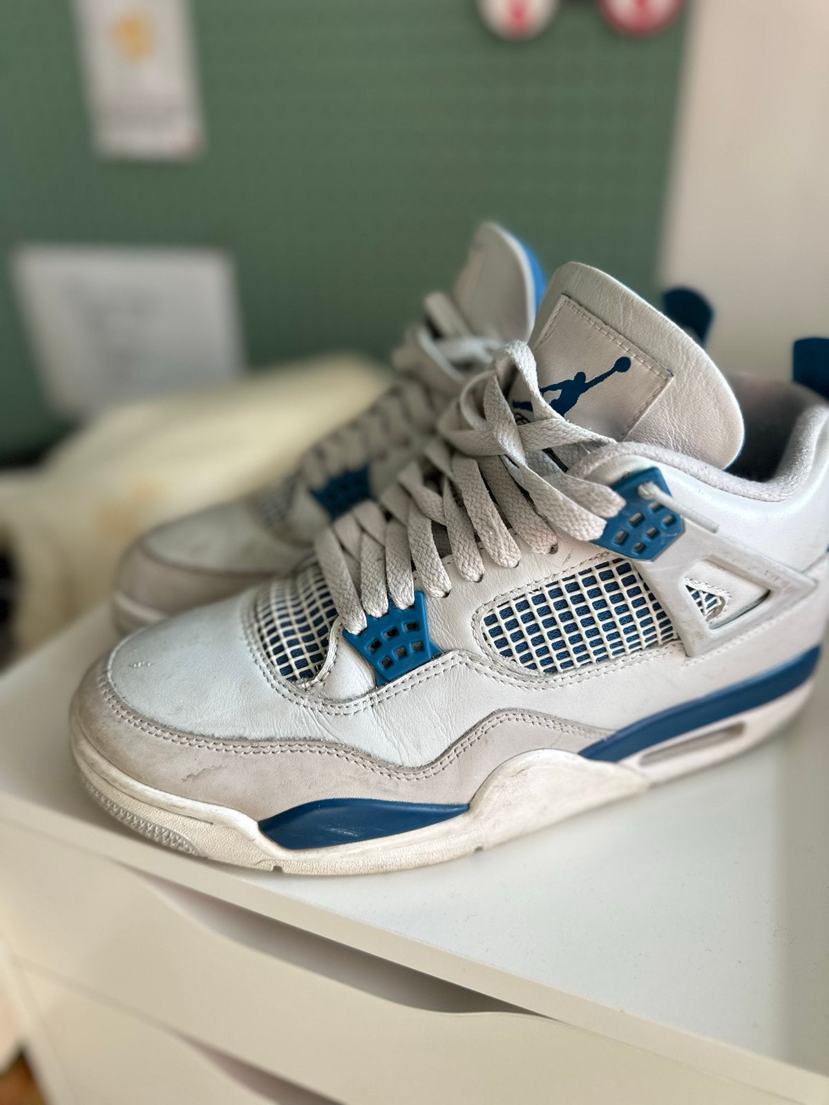 Nike Air Jordan 4 Retro Military Blue Sneakers 42-43, Ophalen of Verzenden, Gedragen, Blauw, Sneakers of Gympen