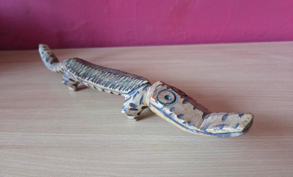 Houten krokodil, Ophalen of Verzenden, Handgemaakt, Hout, Beeld
