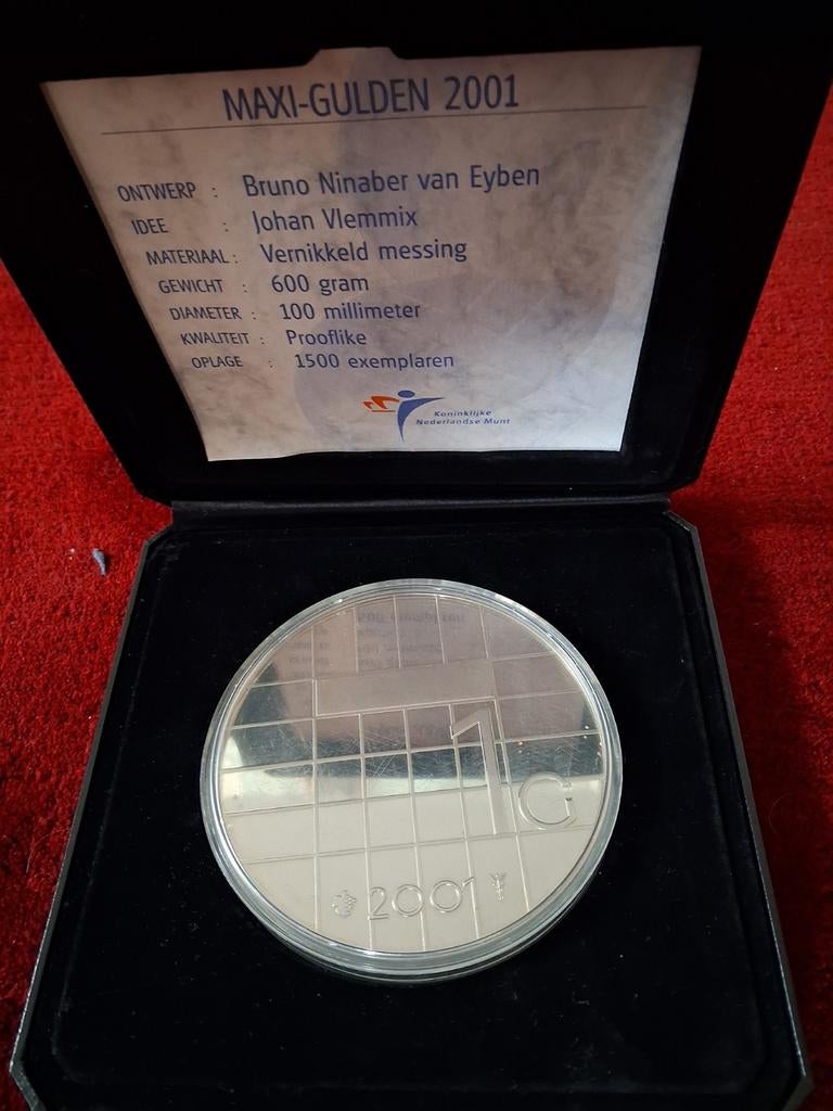 Maxi-Gulden 2001 Prooflike - Vernikkeld Messing, Ophalen of Verzenden, Koningin Beatrix, 1 gulden, Losse munt