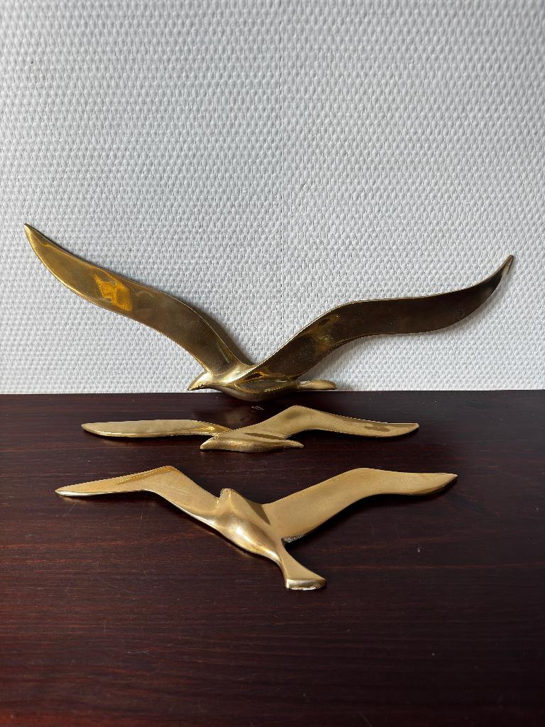 Set van 3 Vintage Koperen Wandvogels, Zwaluwen, Vogels, Ophalen of Verzenden, Koper