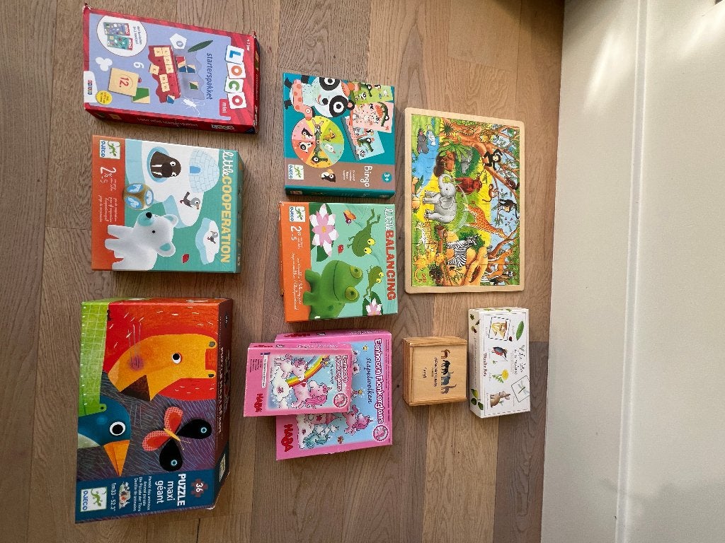 Pakket kinderspellen 2,5–6 jaar – Djeco HABA Ferm Living, Hobby en Vrije tijd, Ophalen, Gebruikt, Djeco