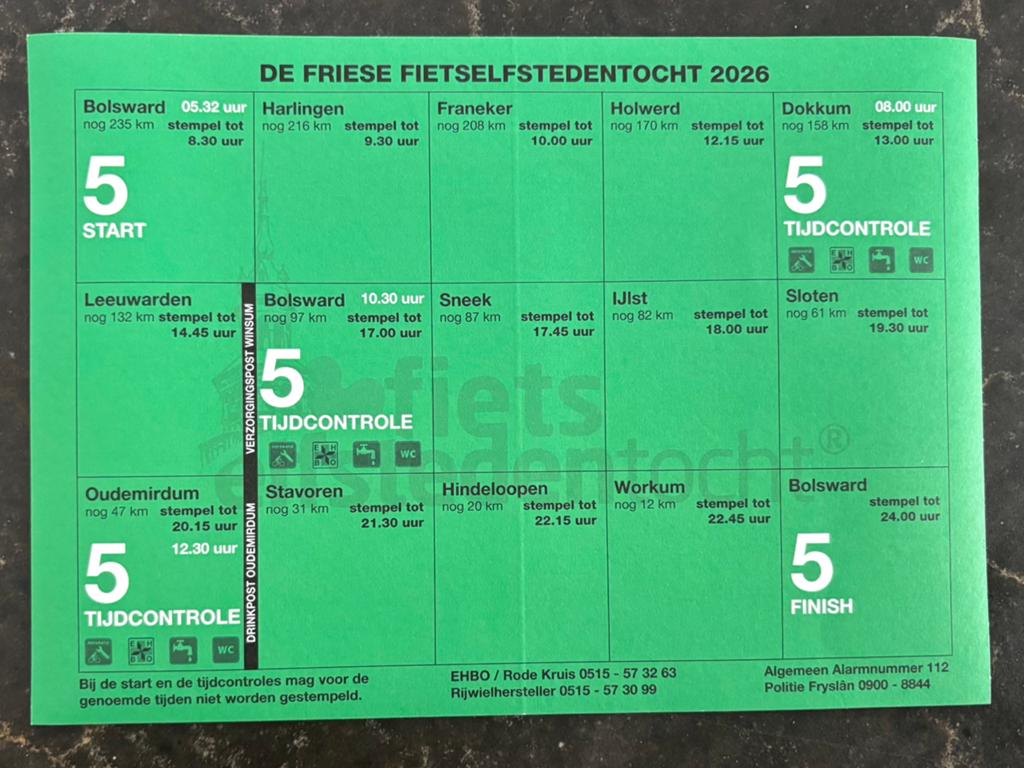 Elfstedentocht stempelkaart, Eén persoon, Mei