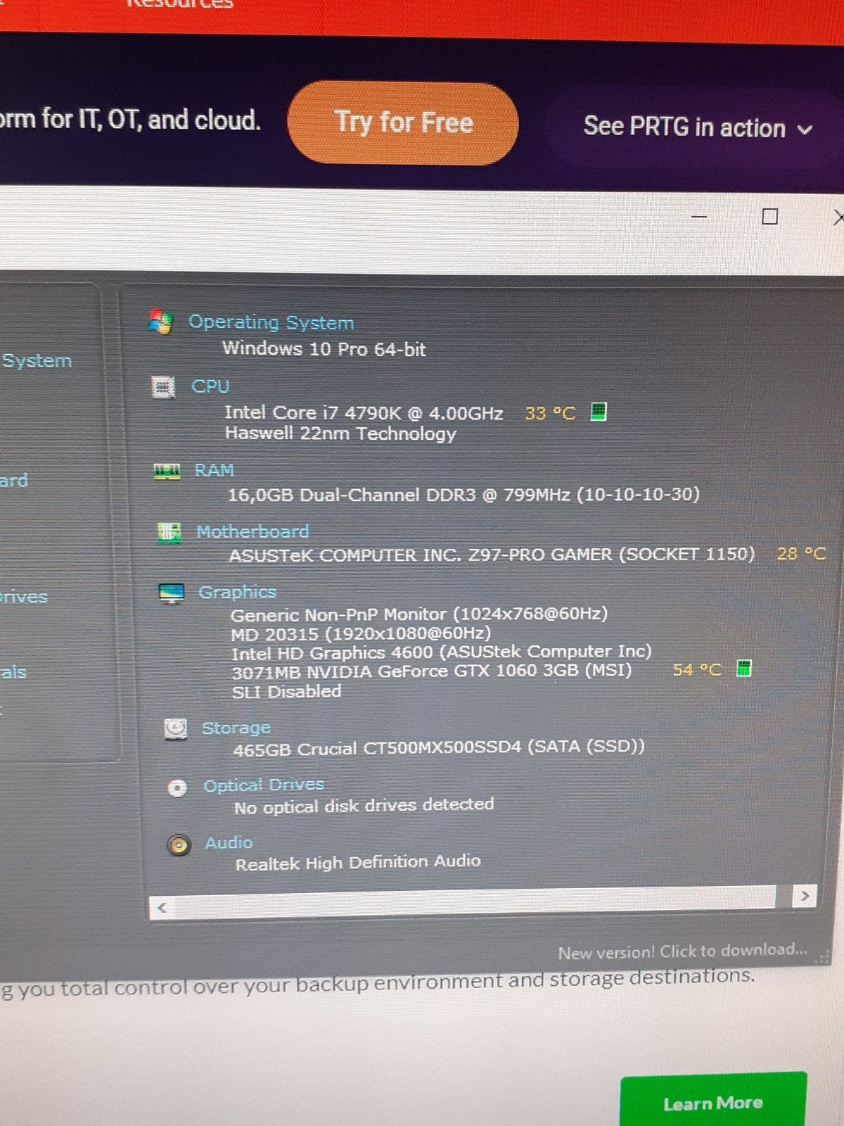 Foto 3 van Gaming PC i7-4790K, 16GB RAM, GTX 1060 Ti, 465GB SSD