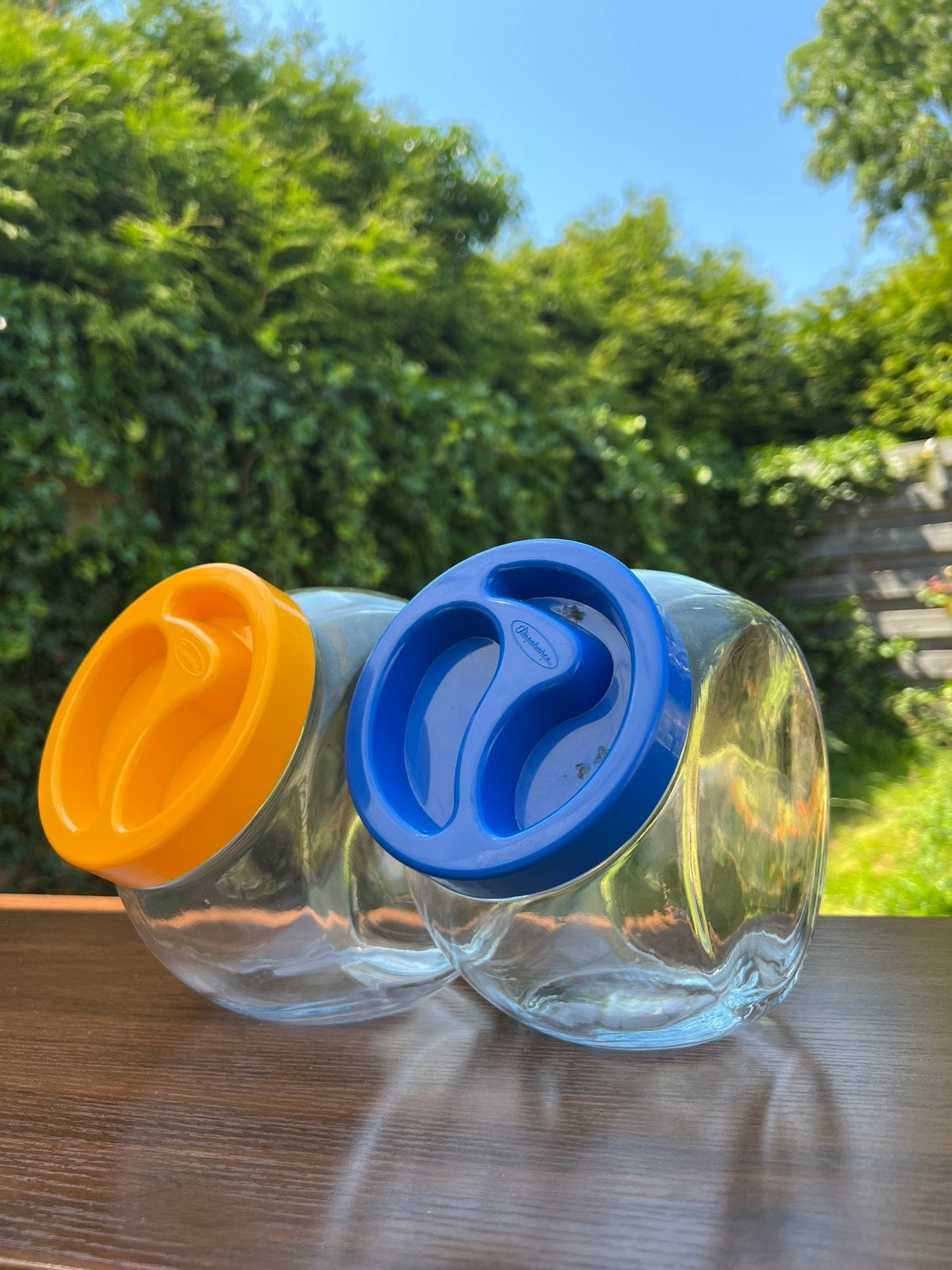 2 vintage glazen snoeppotten PasaBache, Ophalen of Verzenden