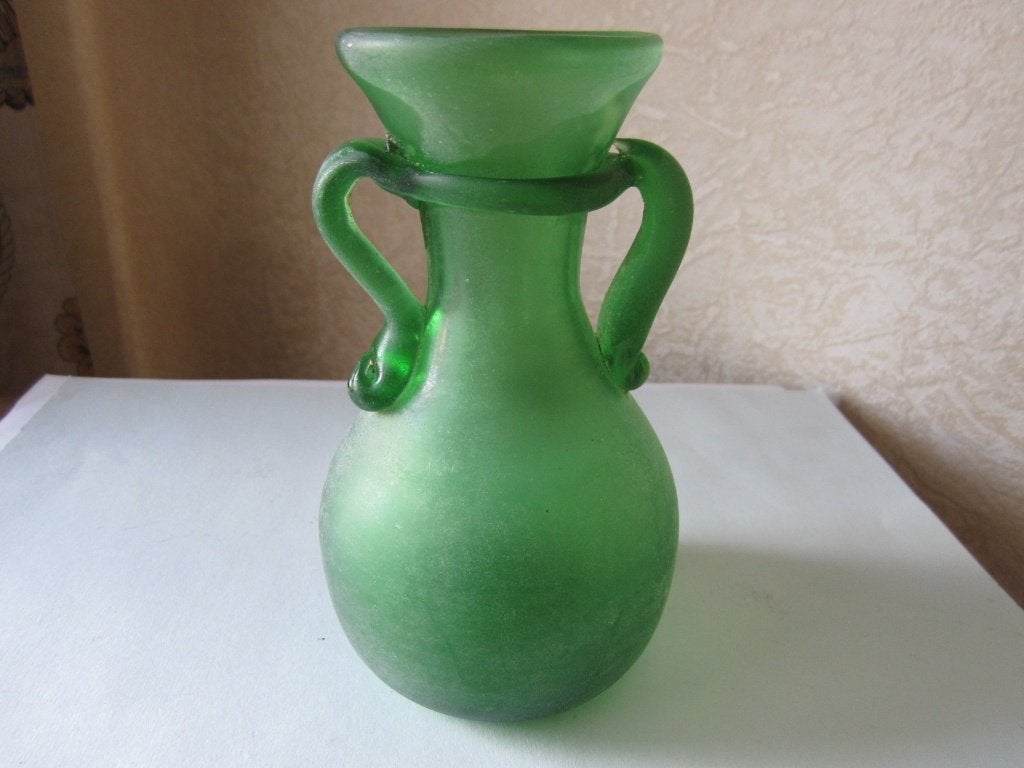 Mid century Murano scavo glass vaasje - groen, Verzenden