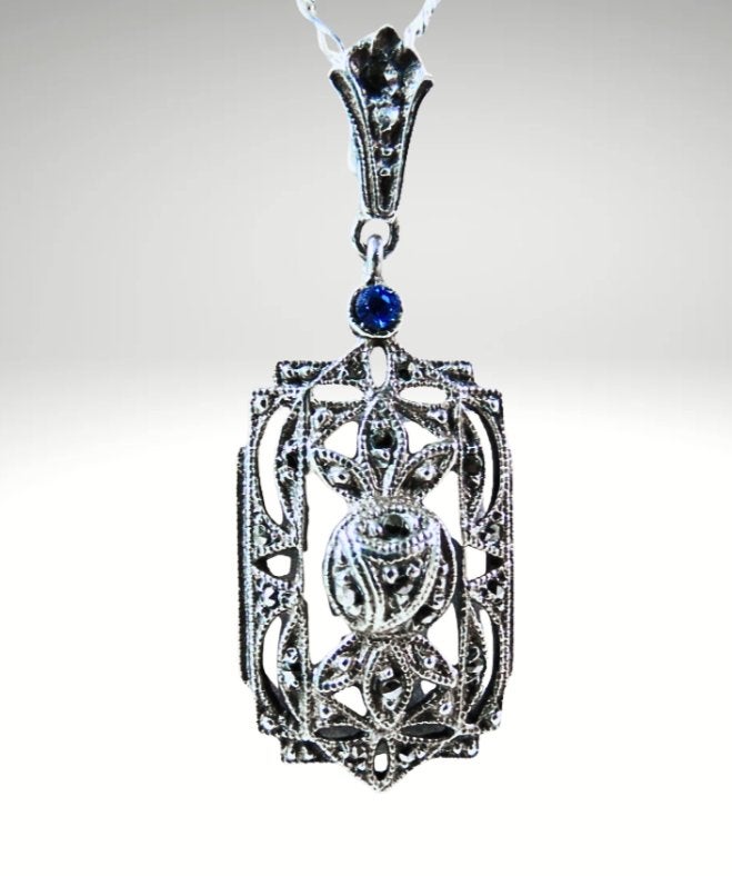 Prachtige ART DECO 830 zilver en markasiet ketting hanger!