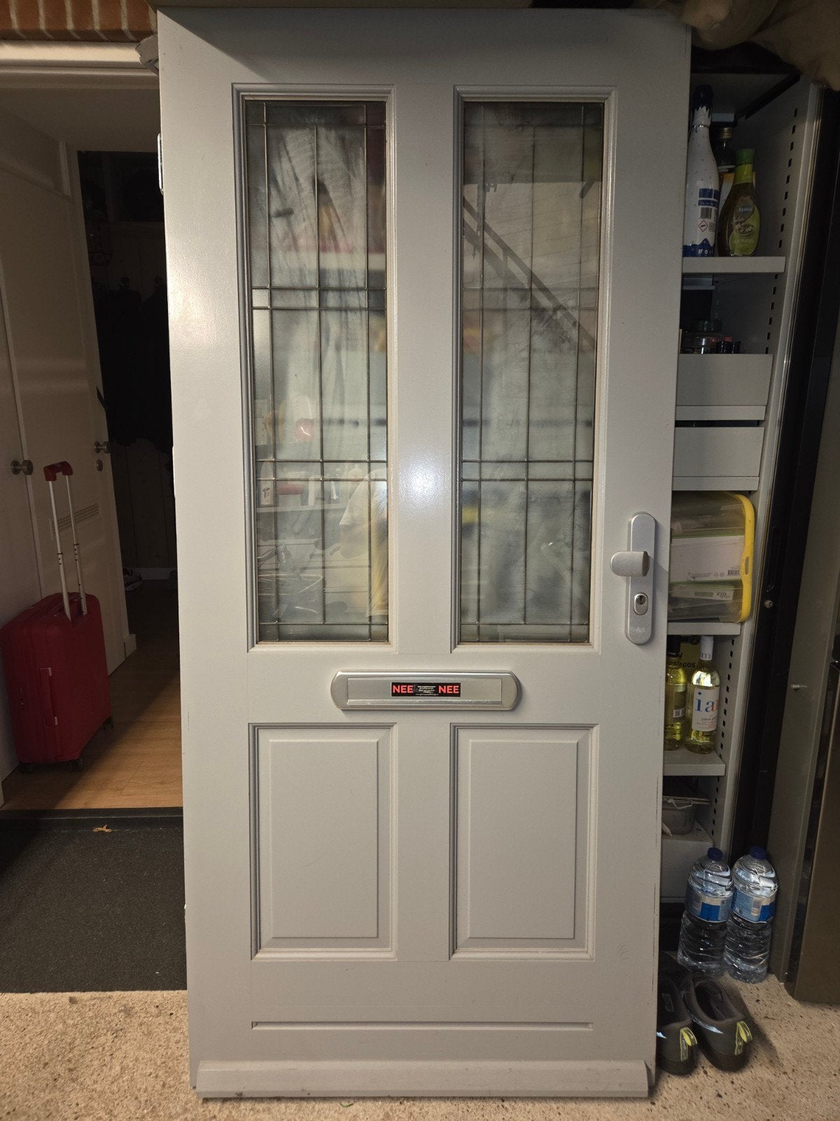Hardhouten Voordeur met Meerpuntsluiting en Glas-in-lood, Ophalen, 80 tot 100 cm, 200 tot 215 cm, Glas