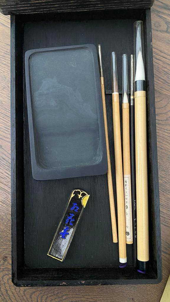 Complete Japanse Kalligrafieset: penselen, inktsteen en inkt, Ophalen of Verzenden, Zo goed als nieuw, Overige typen