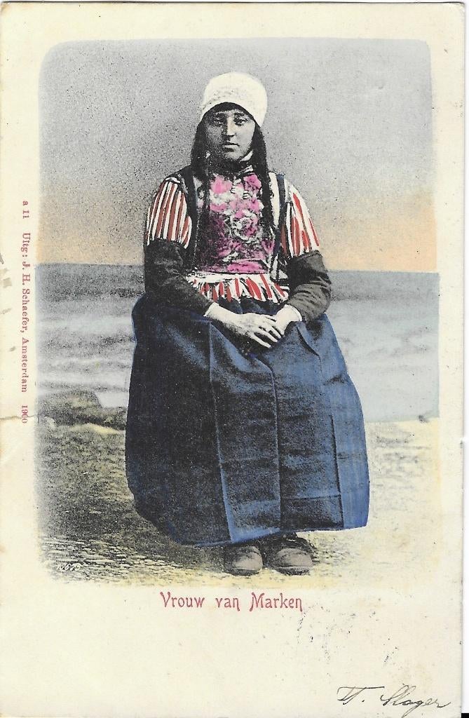 Marken, vrouw, klederdracht, Markermeer, Verzamelen, Verzenden, Voor 1920, Gelopen, Noord-Holland