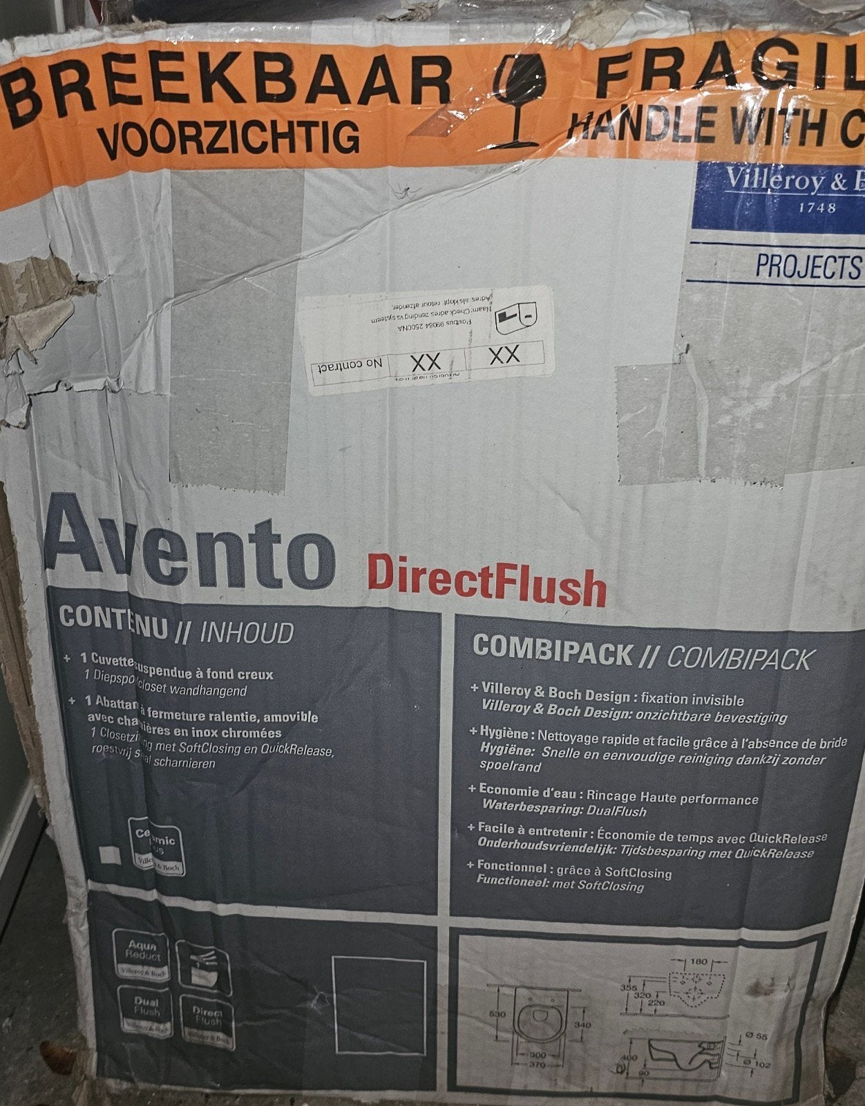 Nieuwe Villeroy & Boch Avento DirectFlush wandcloset, Ophalen, Nieuw, Glas, Toilet