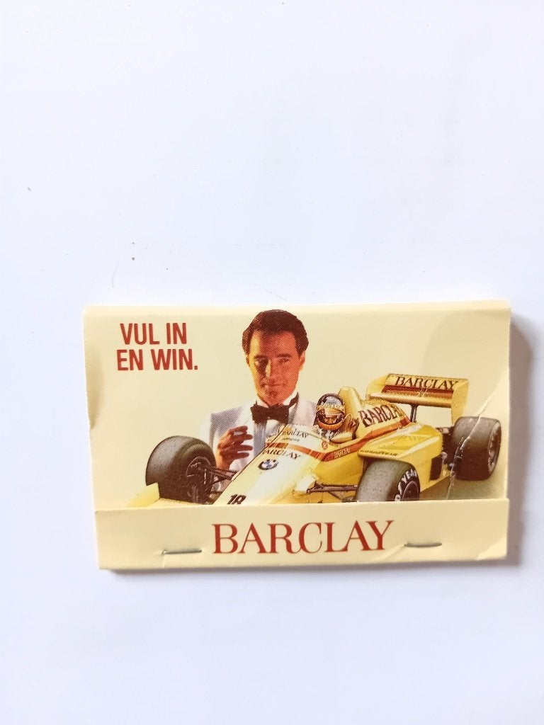 Luciferboekje Barclay Formule 1 Team Grand Prix Estoril 1986, Ophalen of Verzenden, Zo goed als nieuw, Luciferdoosjes of -merken
