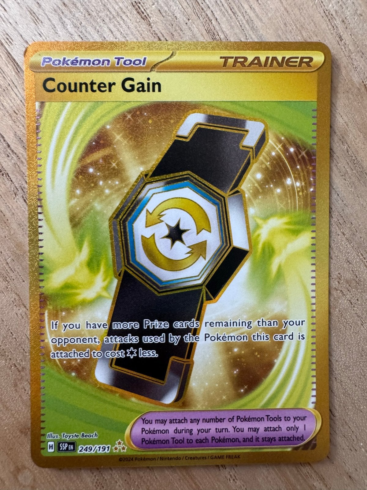 Pokémon TCG: Counter Gain Trainer Kaart (Goud, SSP EN 249/19, Ophalen of Verzenden, Zo goed als nieuw, Losse kaart, Foil