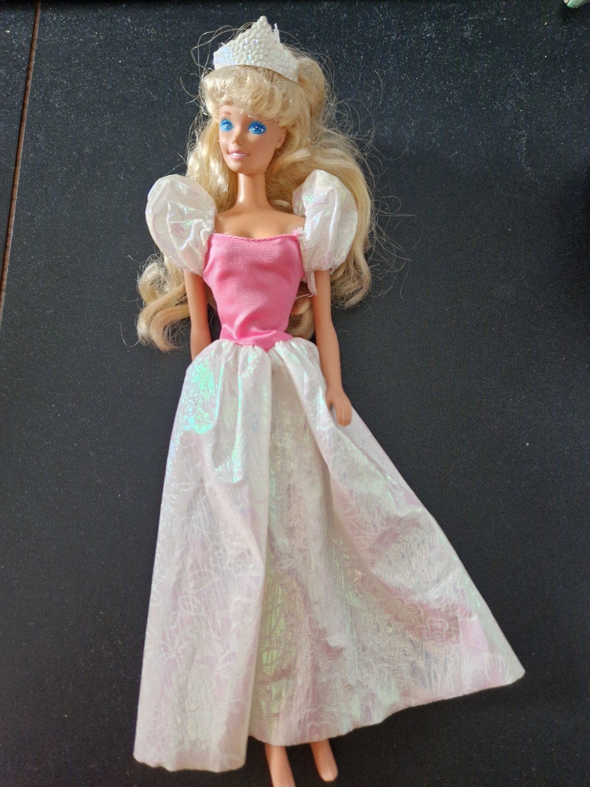 Vintage Barbie Prinses Pop met Kroon en Roze/Witte Jurk, Ophalen of Verzenden