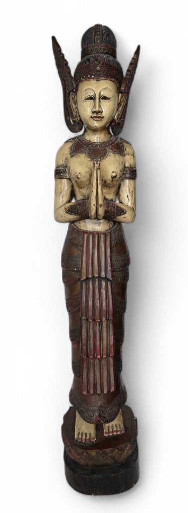 900. Houten Sawasdee welkomstbeeld - Thailand, 20e eeuw, Antiek en Kunst, Ophalen of Verzenden, Azië, Hout, Houtsnijwerk