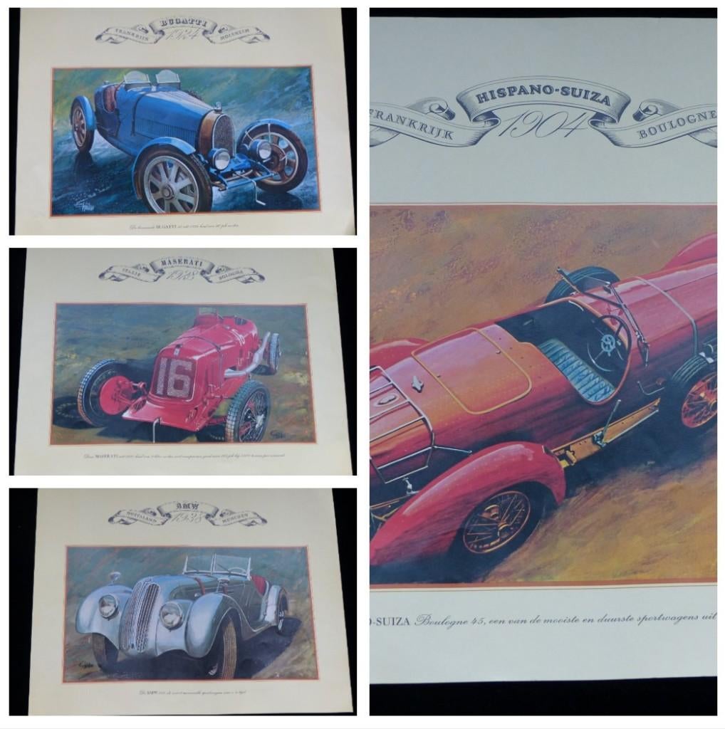 9 posters Bugatti Benz Opel Alfa Hispano Maserati PANHARD, Ophalen of Verzenden, Zo goed als nieuw, Algemeen