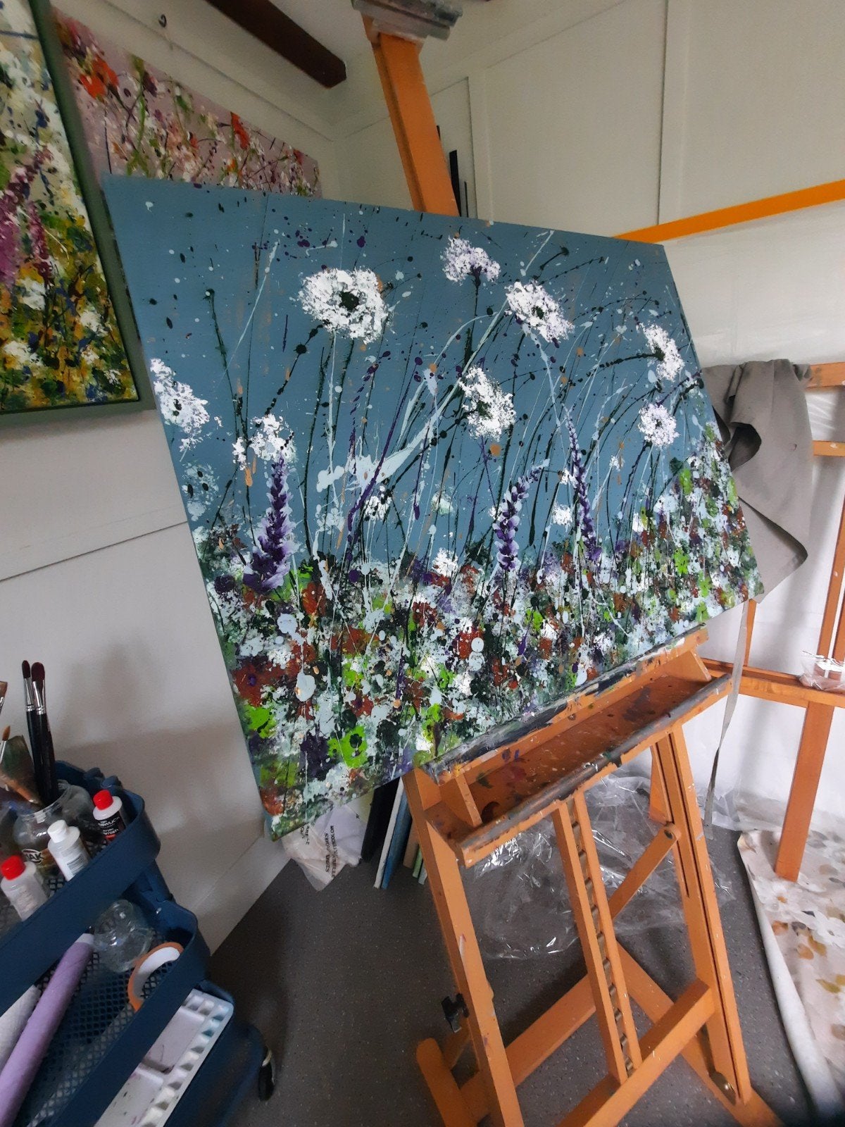 Bloemenveld Schilderij Acryl op Canvas 90x70, Ophalen of Verzenden