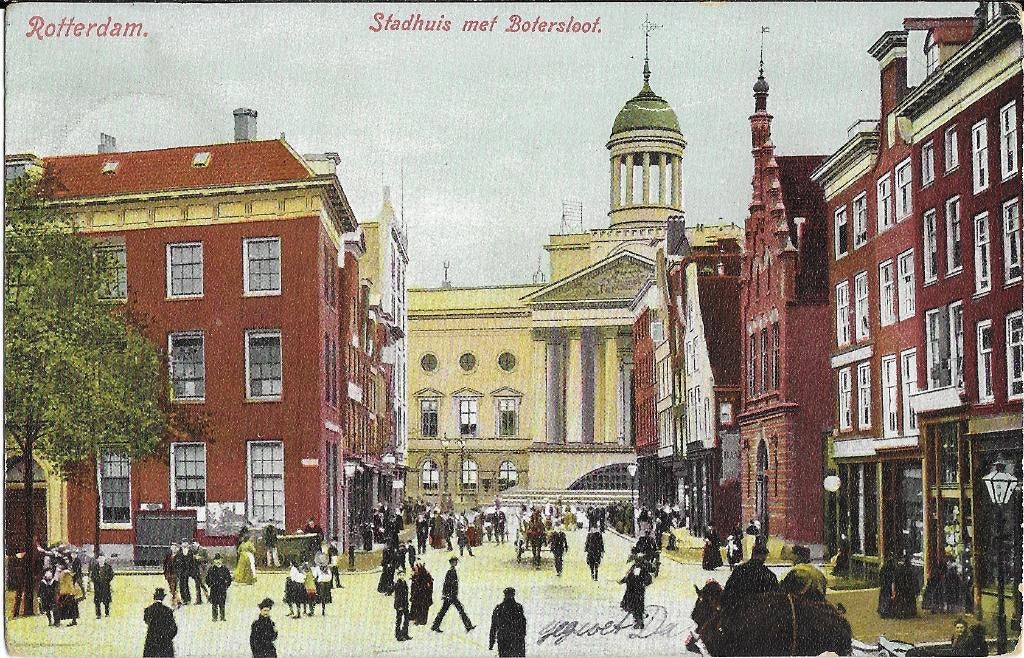 Rotterdam, Stadhuis, Botersloot, paard, koets, veel volk, Verzenden, Voor 1920, Gelopen, Zuid-Holland