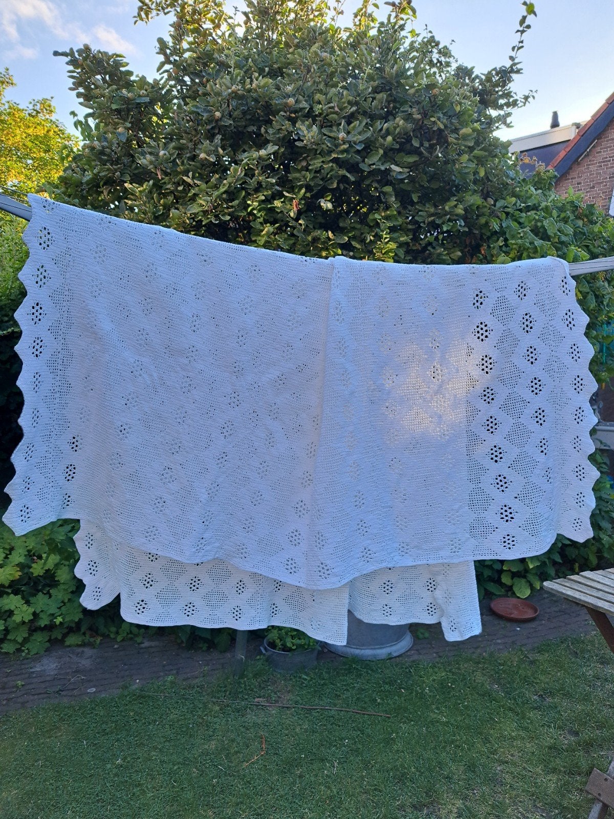 Katoenen gehaakte sprei 180x160cm, Antiek en Kunst, Ophalen of Verzenden