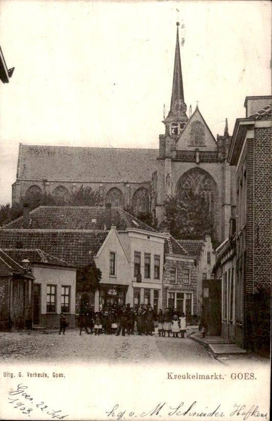 Goes - Kreukelmarkt - Straatzicht, Ophalen of Verzenden, Voor 1920, Gelopen, Zeeland