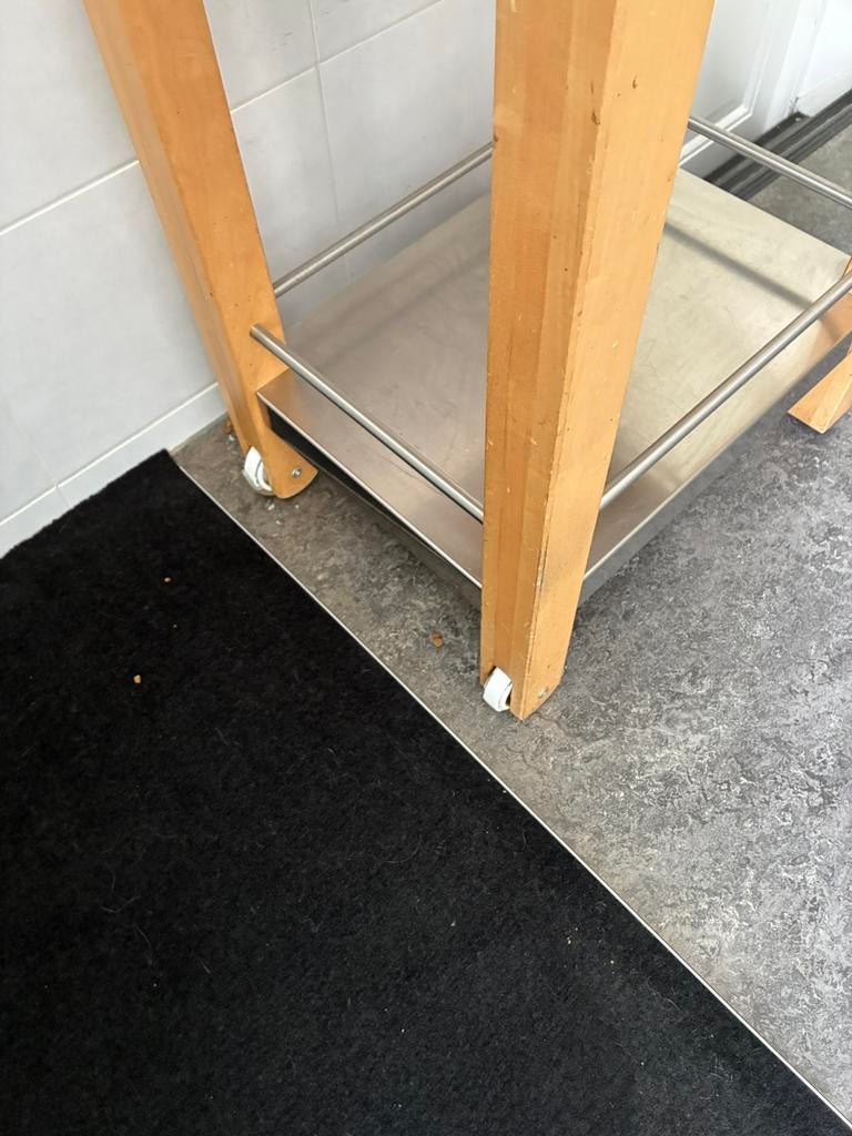 Te koop: keukentrolly, materiaal beukenhout en rvs, Ophalen, Gebruikt, 50 tot 100 cm