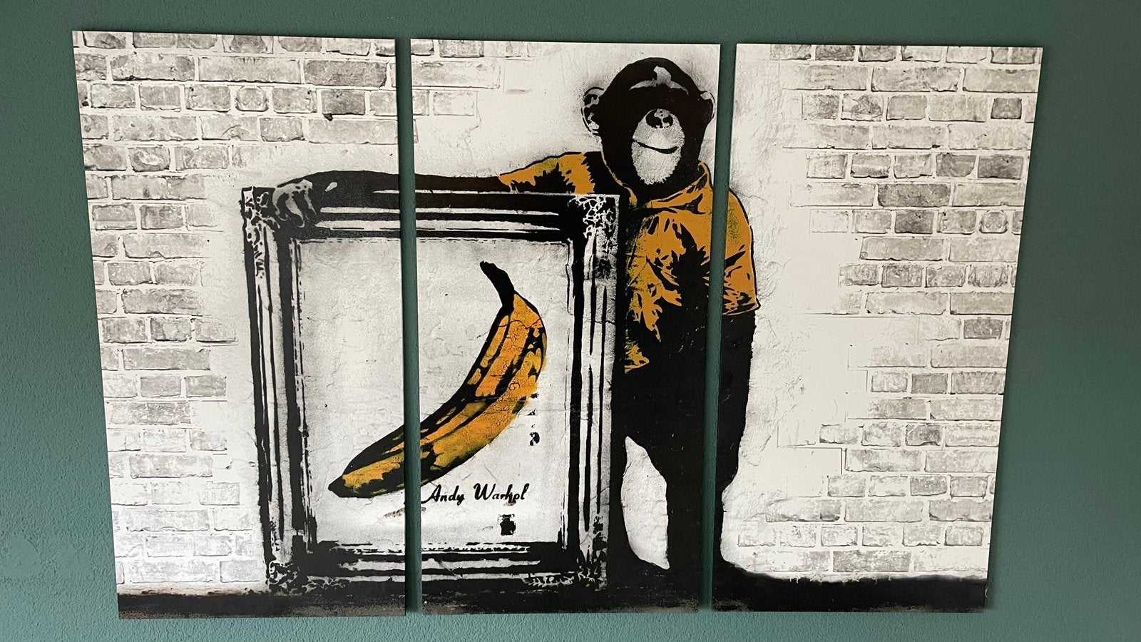 Banksy Schilderij Aap - Banaan Kunstwerk, Ophalen, 50 tot 75 cm, Zo goed als nieuw, Schilderij