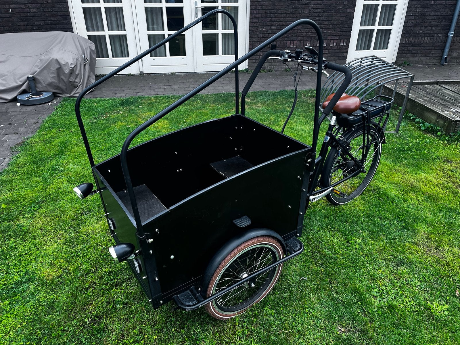 Troy Bakfiets met 7 Shimano versnellingen en huif, 4 kinderen of meer, Gebruikt, Huif, Trommelrem