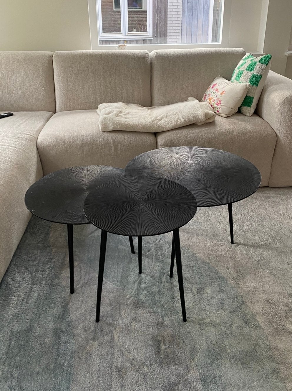 Set zwarte salontafels (ook los te gebruiken), Huis en Inrichting, Tafels | Salontafels, Ophalen, Gebruikt, Rond, 50 tot 100 cm