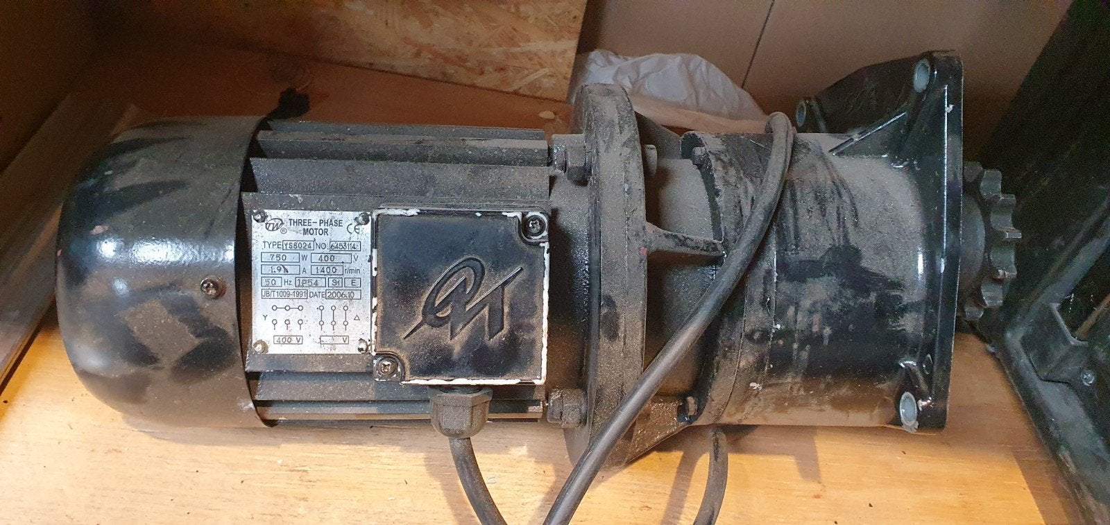 3-fase elektromotor 750W 1400 t/min met tandwiel, Ophalen of Verzenden