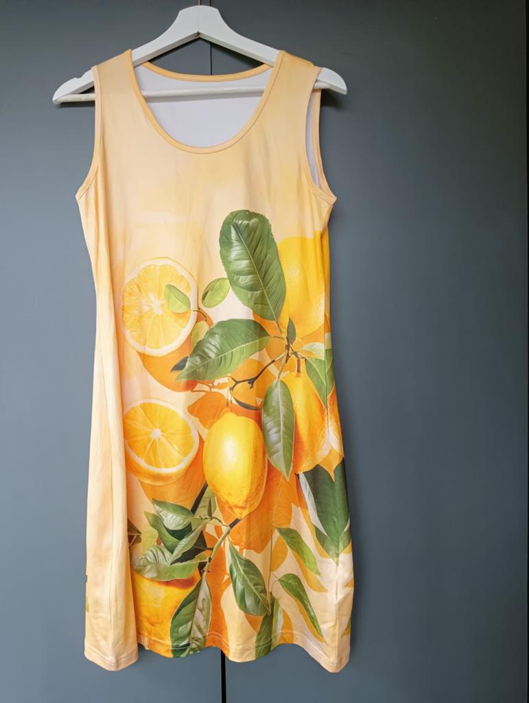 Kort jurkje mt S met felgekleurde citroen print, Kleding | Dames, Geel, Ophalen of Verzenden, Maat 36 (S), Boven de knie