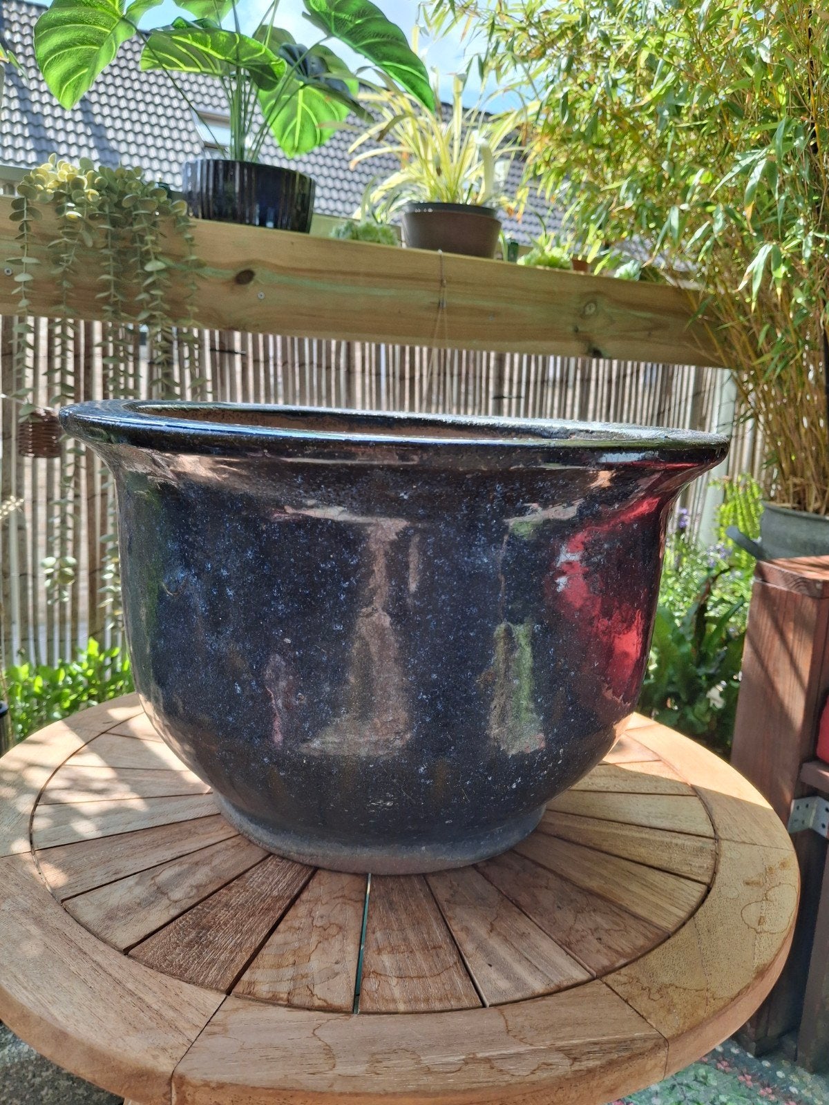 Grote donkerblauwe bloempot van aardewerk, Ophalen, Gebruikt, 40 cm of meer, Rond
