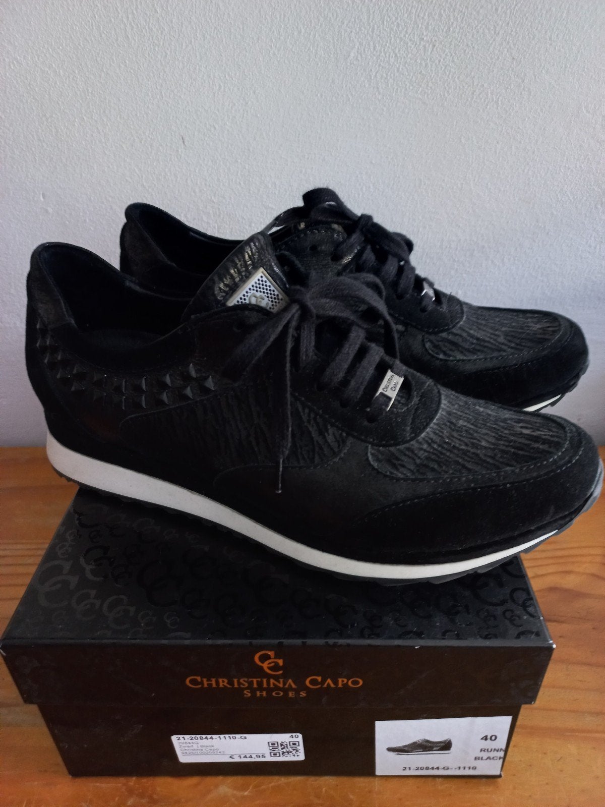 Nieuwe Christina Capo zwart leren sneakers gympen maat 40, Christina Capo, Zwart, Nieuw, Ophalen of Verzenden