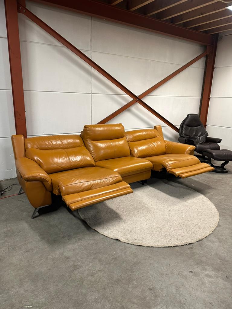 Oker geel leer XXL leren relax bank bankstel Z.G.A.N., 2871SK, Mariansoliak8@gmail.com, Ophalen of Verzenden, Zo goed als nieuw