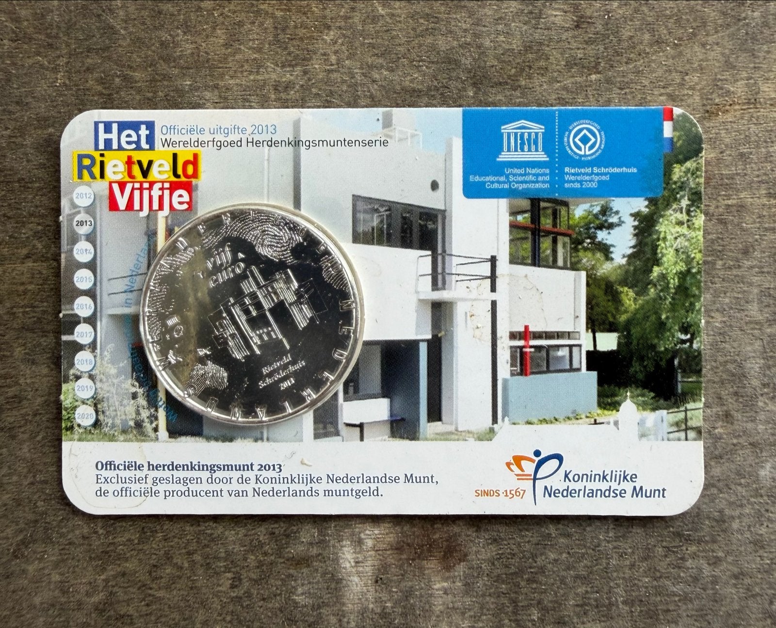 Het Rietveld Vijfje - Zwaar verzilverde €5 munt 2013, Ophalen of Verzenden, Koningin Beatrix, Euro's, Losse munt