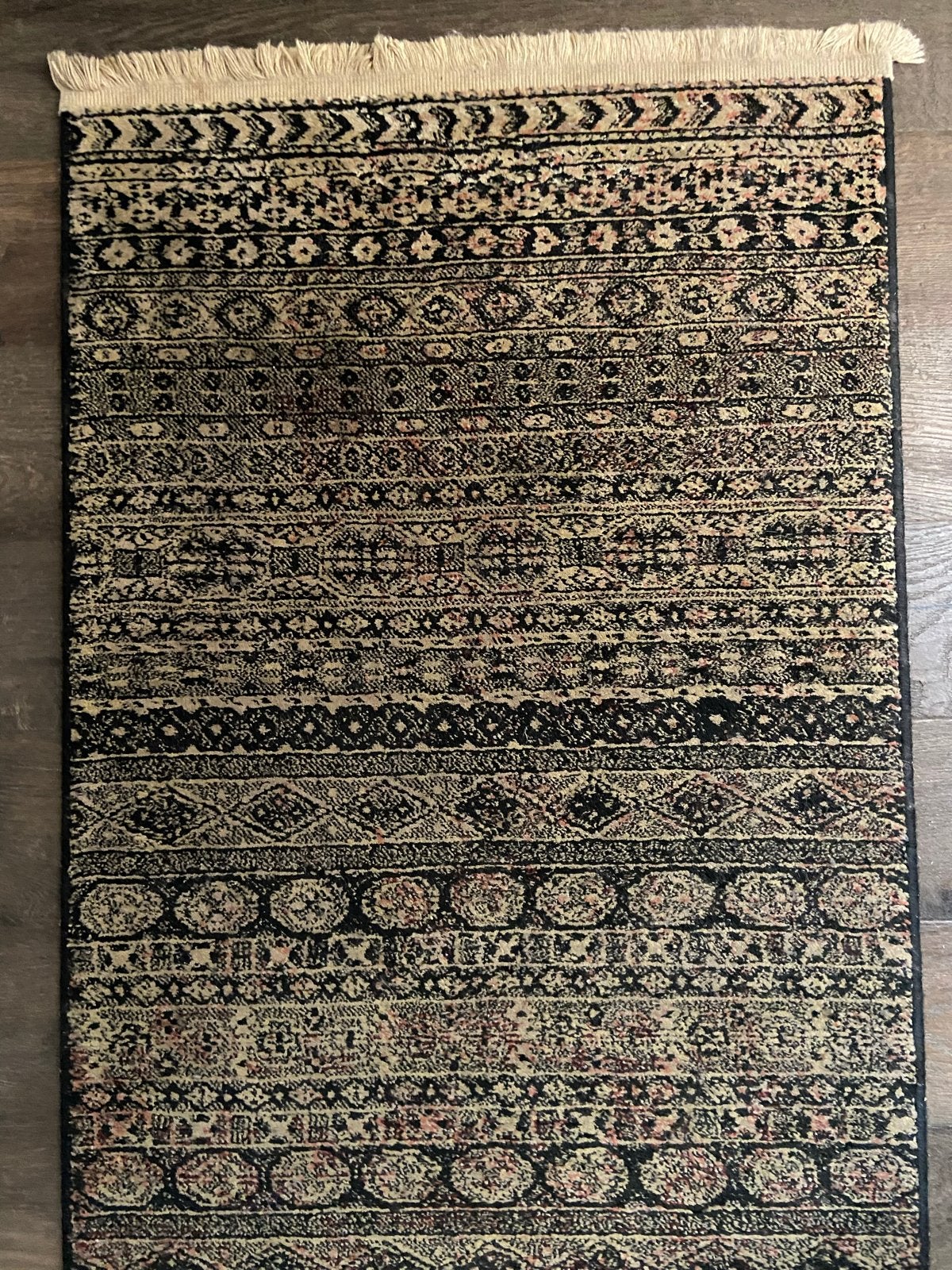 Vintage loper tapijt met etnische patronen, Gebruikt, Zwart, 200 cm of meer, Rechthoekig
