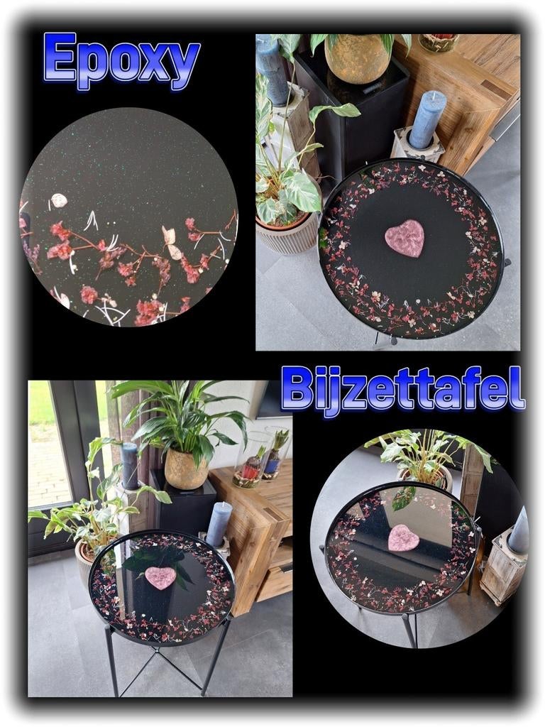Bijzettafel Epoxy losdienblad Bloemen Poker hand Nieuw Uniek, Ophalen of Verzenden, Nieuw, Rond, Minder dan 55 cm