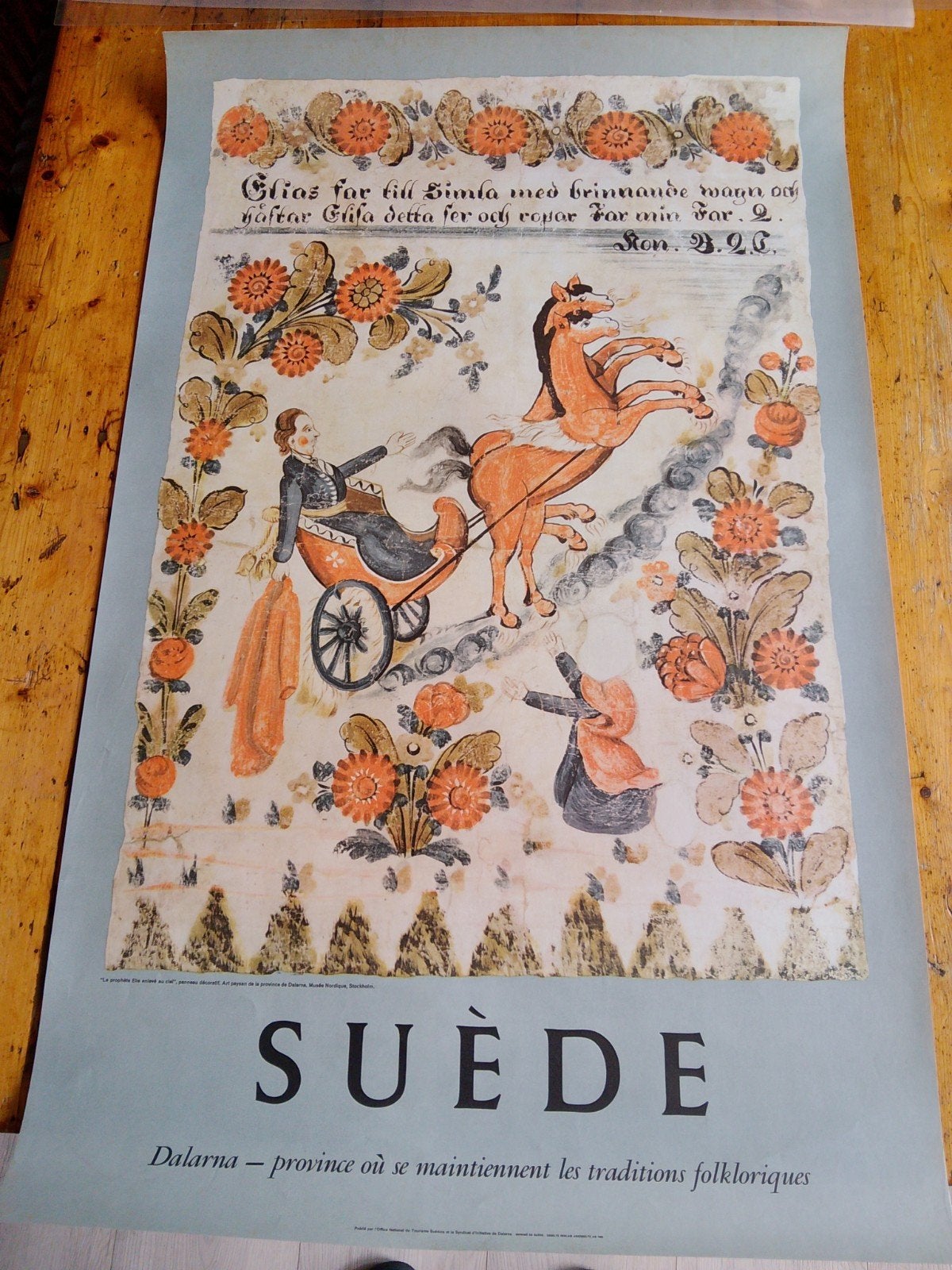 Vintage Zweedse Dala paard poster - Folkloristische kunst, Ophalen of Verzenden, A1 t/m A3, Overige onderwerpen, Rechthoekig Staand