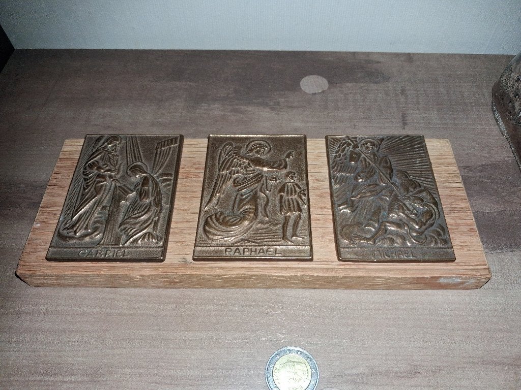 Vintage reliëfpaneel Aartsengelen Gabriël Rafaël Michaël, Ophalen of Verzenden