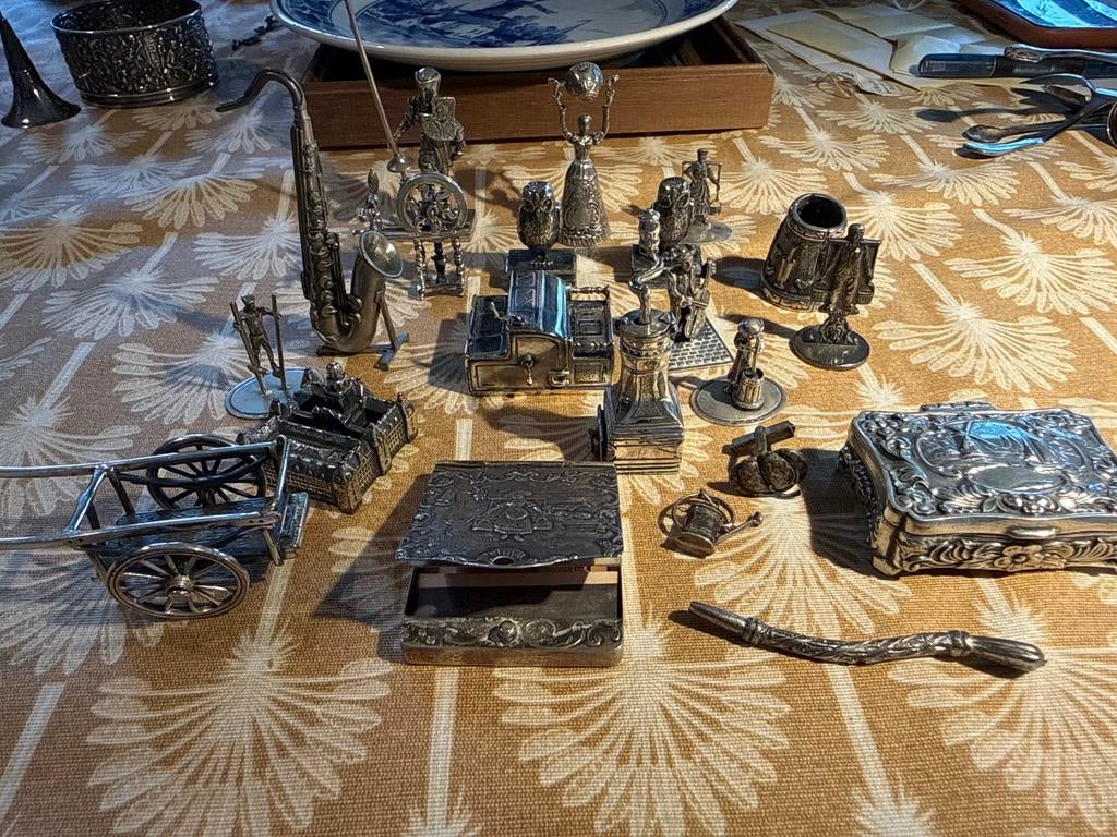 Partij vintage tinnen miniaturen & sierdoosje / pewter, Ophalen of Verzenden