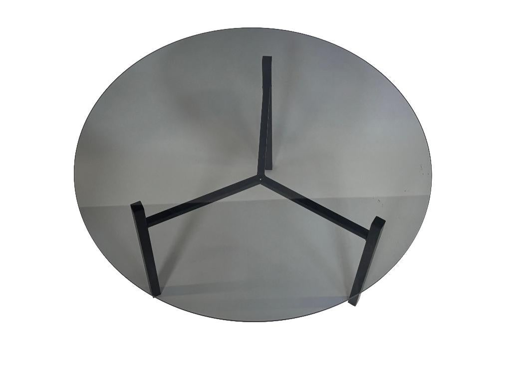 Vintage salontafel bijzettafel metaal en rookglas jaren 70, Gebruikt, 50 tot 100 cm, Vintage, 50 tot 100 cm