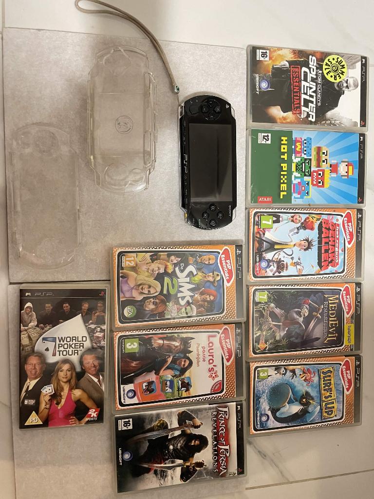 PSP-1000 bundel + Games + Charger + Protective case, Ophalen, Zwart, PSP, Gebruikt