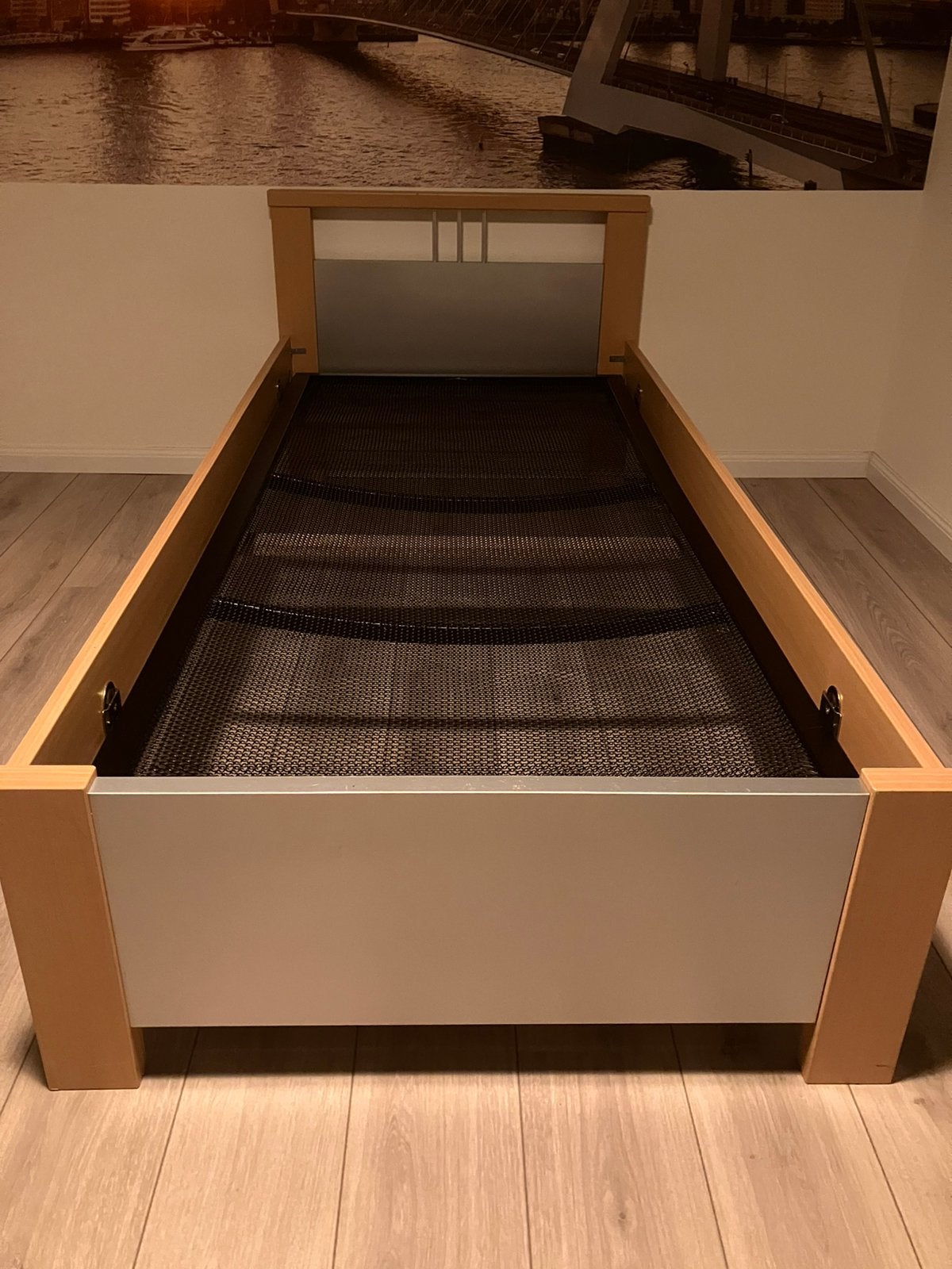 Eenpersoonsbed 90 x 200 ——blank hout, Ophalen, 90 cm, Eenpersoons, Wit