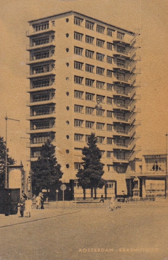 736V Rotterdam Erasmushuis, Verzamelen, Ansichtkaarten | Nederland, Ophalen of Verzenden, 1940 tot 1960, Gelopen, Zuid-Holland