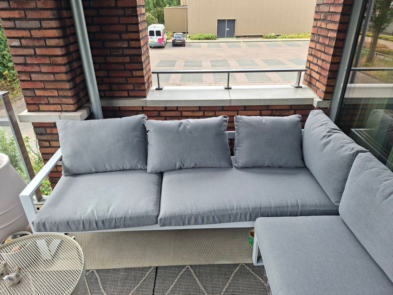 Luxe tweedelige loungeset met wit aluminium frame, Tuin en Terras, Ophalen, 6 zitplaatsen, Aluminium, Zo goed als nieuw