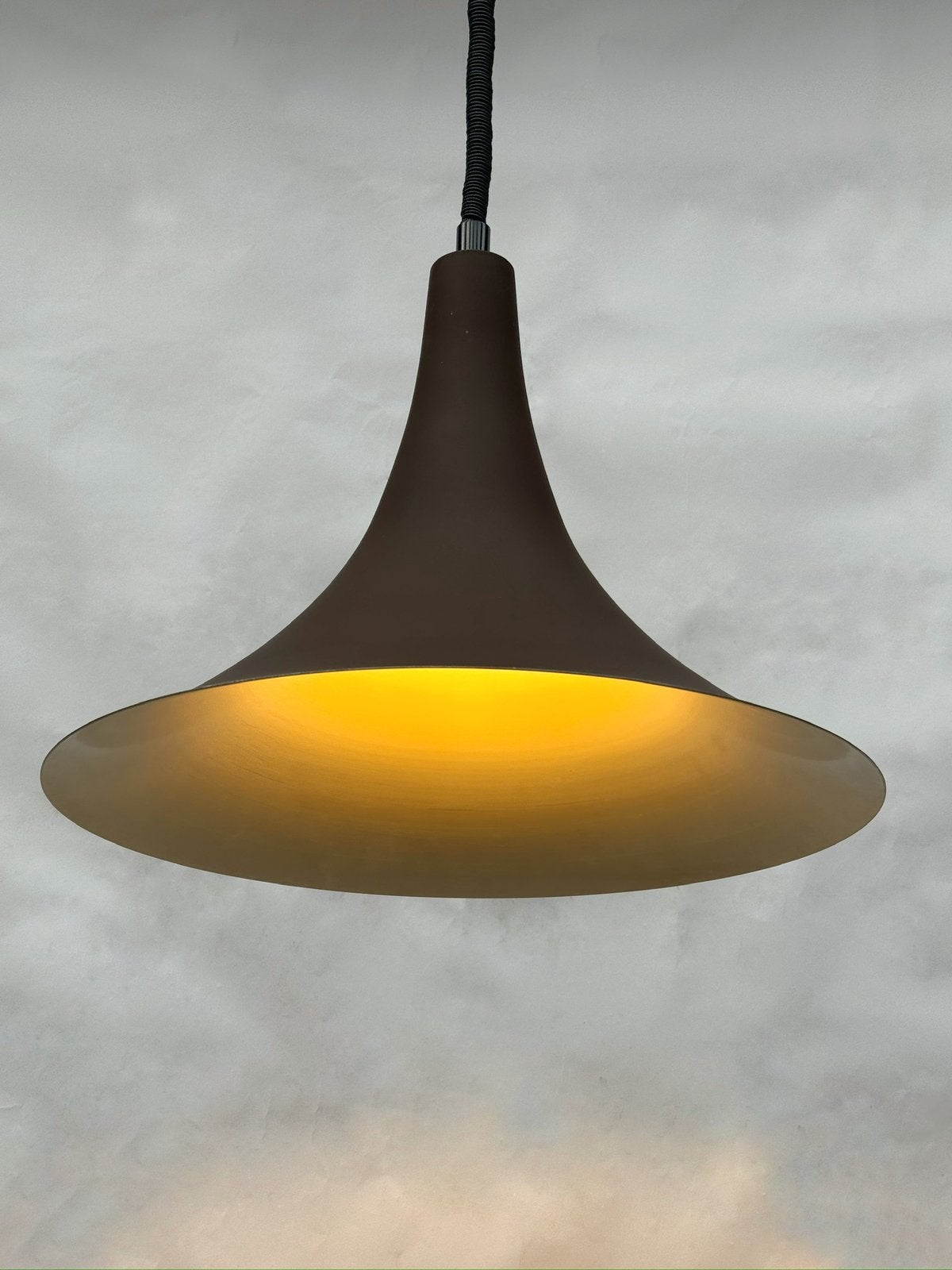 Vintage Dijkstra Heksenhoed hanglamp jaren '70 - verstelbaar, Gebruikt, E27 (groot), Ophalen of Verzenden, Metaal