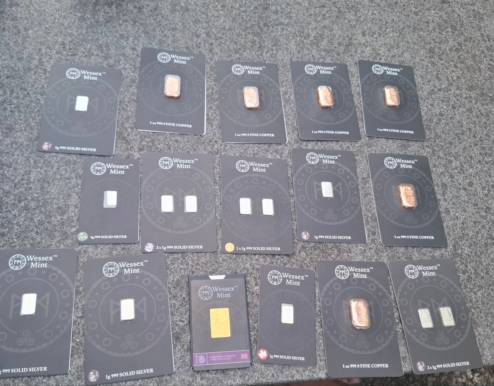 1 gouden en meerdere zilveren en koperen bars, Ophalen of Verzenden